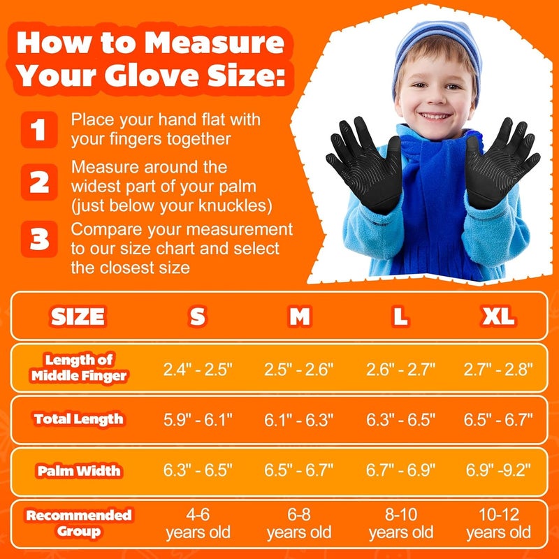 OOPOR Kid Winter Gloves with Grip - Boy Girl Wram Thermal Ski Touch Screen Bike Mittens Black 6-12 Year - Image 5